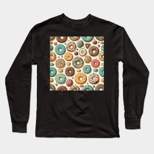 Donuts Pattern Line Drawing Colorful, Birthday Gift ideas for Donuts Lover Long Sleeve T-Shirt